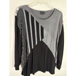 Dairi Designer Fashion Tunic Top One Size Black Gray White Ethnic Print Morocco